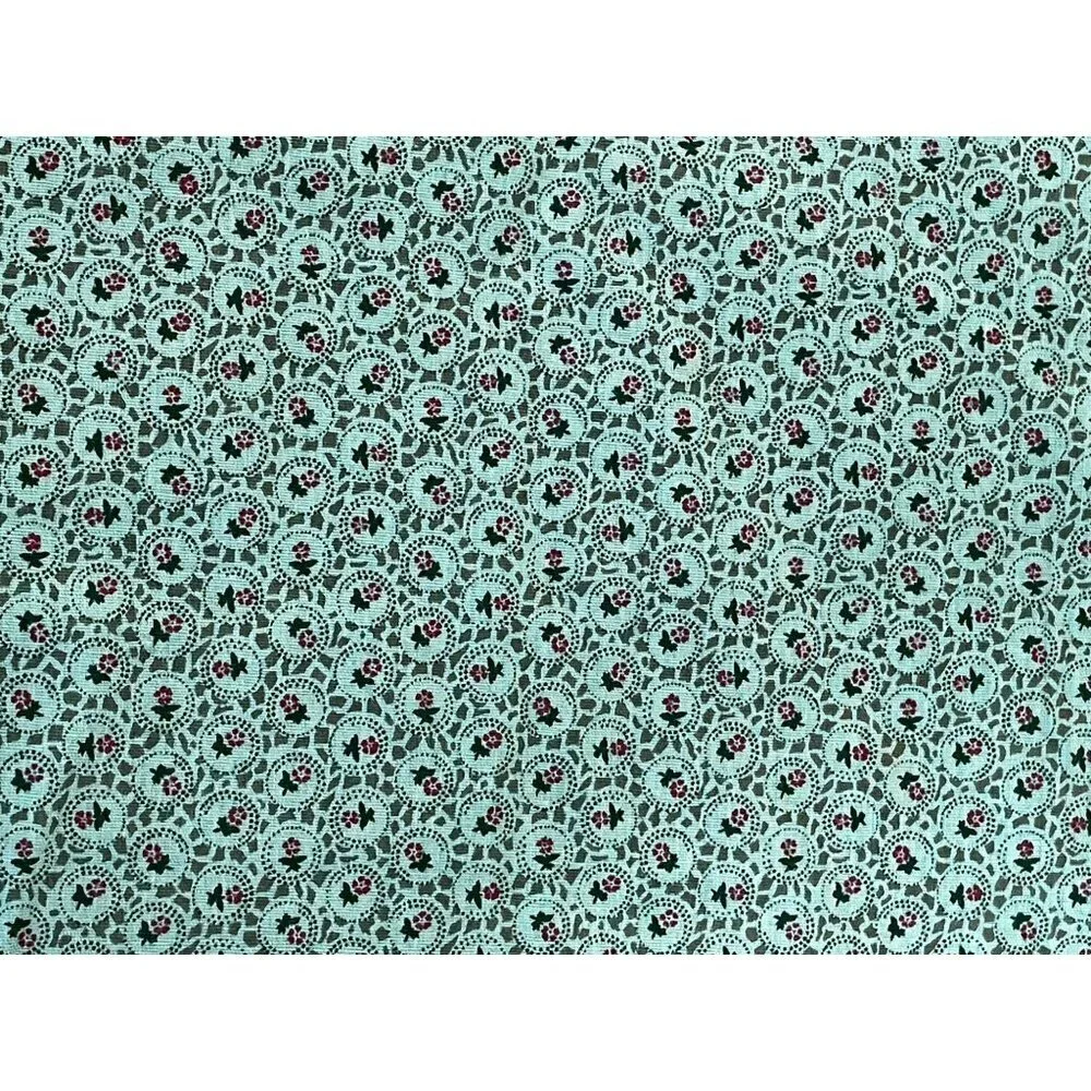 Vintage Cotton Fabric Floral Motif Green and Pink Pattern 44